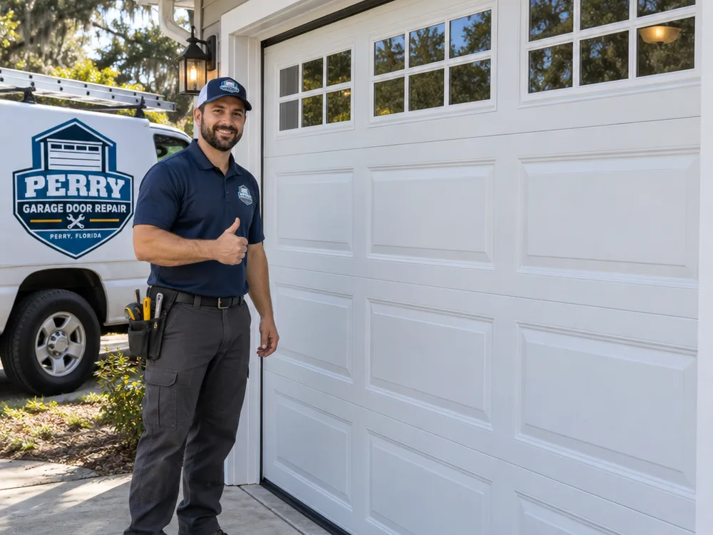 Bottom garage door seal meeting a clean slab without visible daylight